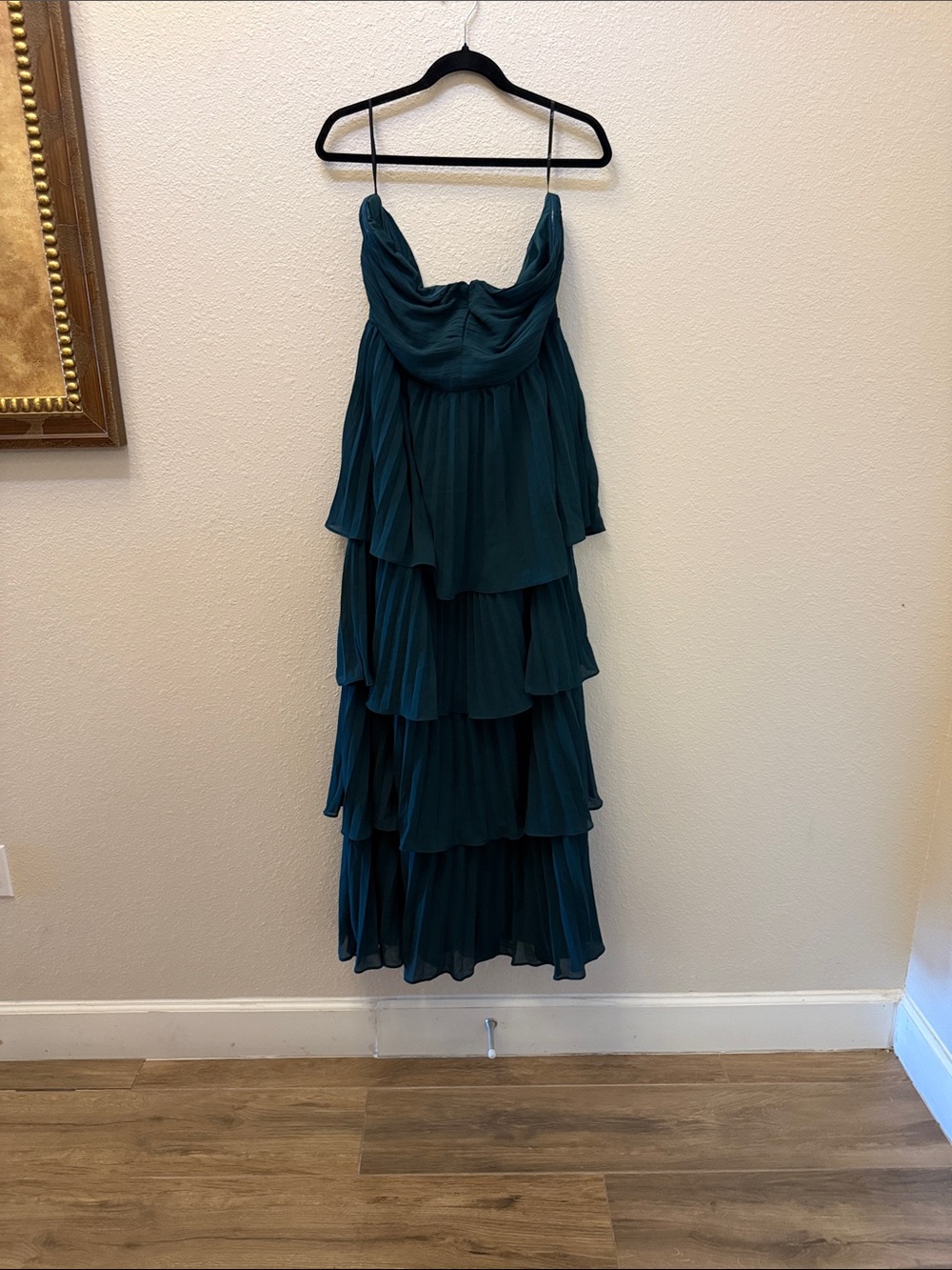 Lulu's Teal Tiered Chiffon Cowl-Neck Maxi Dress